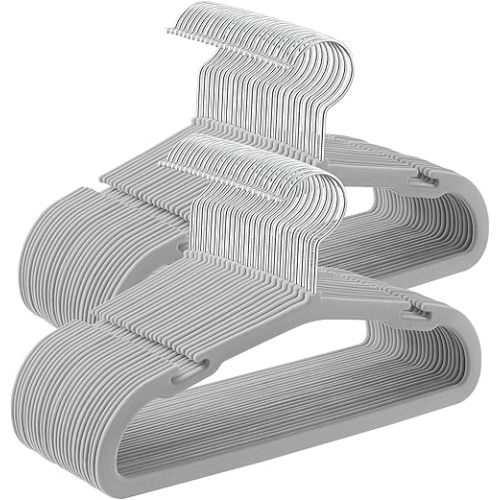 SONGMICS Baby Hangers 50 Pack, 11 x 6.9 Inches, Non-Slip Velvet Kids Hangers for Closet, Space-Saving, Wide Shoulder Notches, Dove Gray UCRF037G01