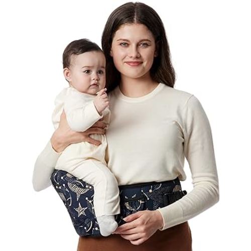 Momcozy Hip Seat Baby Carrier - Adjustable Waistband with Original 3D Belly Protector, Ergonomic Carrier with Various Pockets for Newborns & Toddlers up to 45lbs (Starry Sky, Medium)