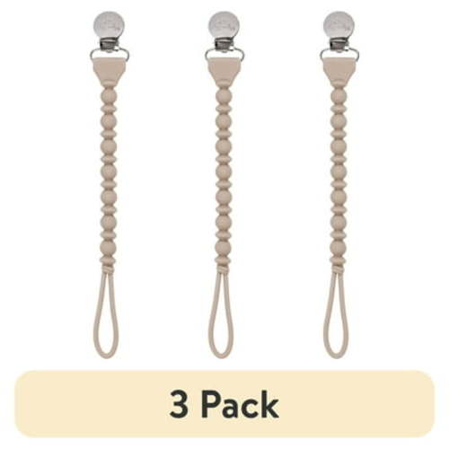 (3 pack) Itzy Ritzy Sweetie Strap Beaded Silicone Pacifier Clip, Unisex, Toast