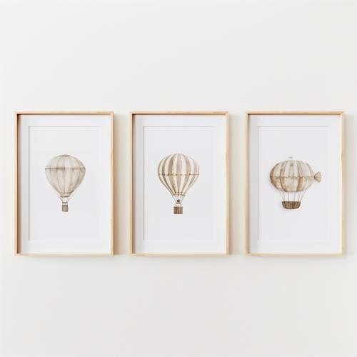 Set of 3 Neutral Hot Air Balloon Nursery Prints | Vintage Nursery Decor | Printable Travel Wall Art | Gender Neutral Decor | Kids Room Decor