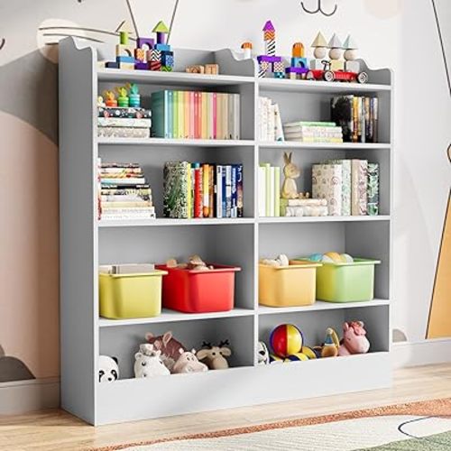 Cozy Castle 5 Tier Bookshelf, 10 Cube Toy Storage Organizer, Toddler Bookcase Storage Cabinet for Playroom, Bedroom, Kids Room, Reading Nook, Nursery