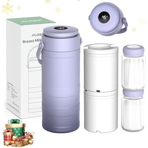 Portable Breast Milk Cooler for Outdoors, 360° All-Round Cooling Keeps Milk Fresh for 24 Hours, 22oz Large Capacity Breastmilk Chiller with 2pcs BPA-Free Bottle for Breastmilk Storage, Purple