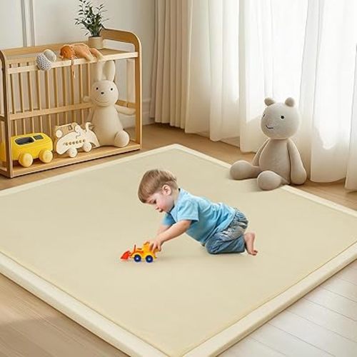 Baby Play Mat for Floor - 1.4" Thick Memory Foam Rug, 60"x60" Playpen Tummy Time Mat, Soft Velvet Nursery Rug, Large Padded Crawling Mat, Cushioned Pads for Playroom Toddlers, Infants, Yoga, Tatami