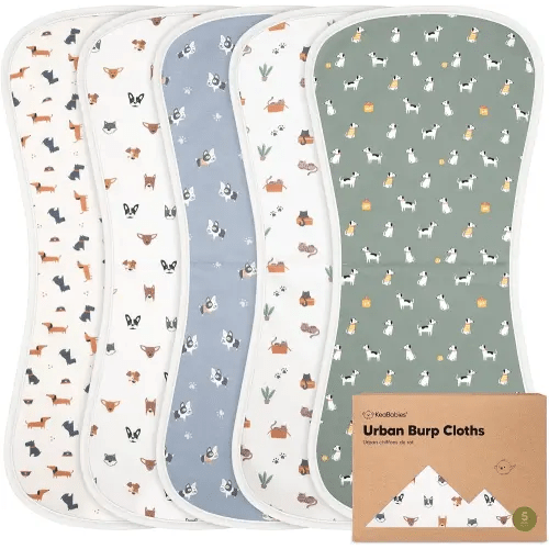 Organic Burp Cloths for Baby Boys and Girls - 5-Pack Super Absorbent Burping Cloth, Burp Clothes, Soft & Plush Newborn Towel, Milk Spit Up Rags, Burpy Cloth Bib for Unisex, Burping Rags (Pets & Paws)