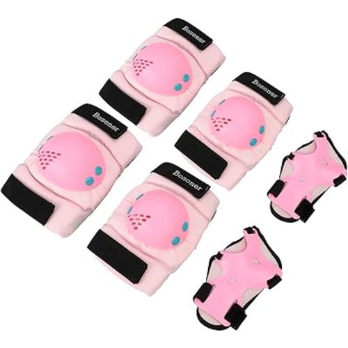 BOSONER Kids/Youth Knee Pads Elbow Pads Wrist Guards Set for 3-15 Years, Child Protective Gear Set for Roller Skates, Cycling, BMX Bike, Skateboard, Inline Skating, Scooter Riding Sports…