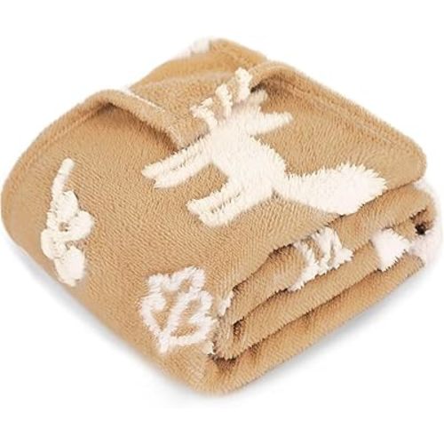 BORITAR Baby Blanket for Boys Girls Cute 3D Fleece Throw Bed Blanket with Woodland Fox Design for Toddler Infant, Newborn, Home Decor Blanket(30 x 40 Inch, Khaki)