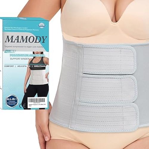 Postpartum Belly Band abdominal Binder for Natural Delivery & C-Section, Adjustable Compression Wrap, Abdominal Support Belt (Gray, Large)