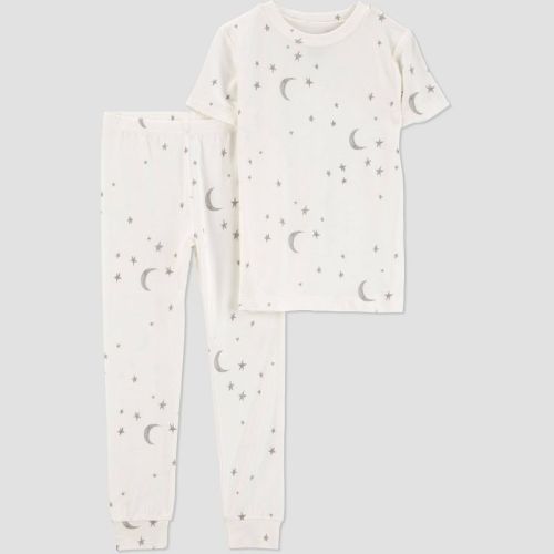 Carter's Just One You®️ Toddler Girls' 2pc Celestial Comfy Soft Snug Fit Pajama Set - Gray 18M: Star Moon Pattern, Elastic Waistband