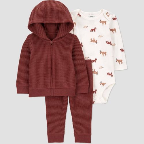 Carter's Just One You® Baby Boys' 3pc Thermal Wilderness Animals Sweatshirt & Pants Set - Brown
