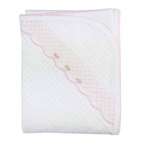 Baby Girl's Pink Dots Hand Smocked Blanket