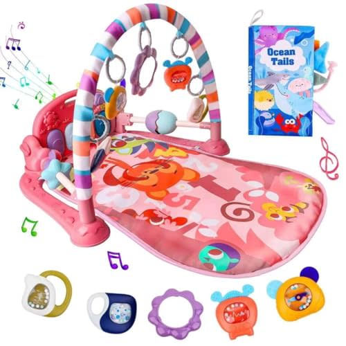 VZO Baby Gyms Play Mats, Infant Play Mat and Activity Gym, Baby Play Piano Gym Mat, Play Mats for Babies Newborns and Toddlers, Tummy Time Activity Mat Toys 0-3-6-12 Months (Pink)