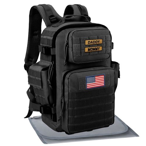 SHARKMOUTH Diaper Bag Military for Men - Large Baby Backpack with Changing Pad for Active Dad - Insulated for Outdoor Travel Camping Park Trips Black