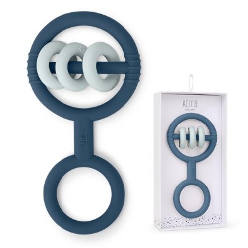 Silicone Baby Rattle Teething Toys - Cute Shaped Teething Relief for 0-6 Months, Easy to Clean Teether Ring - Newborn Essentials, Color: Denim