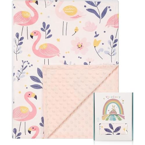 Baby Blankets for Girls with Flamingo Floral Pink Design Super Soft Lightweight Blanket for Infant Toddler Nursery Crib Newborn with Double Layer Dotted Backing 30 x 40 Inch