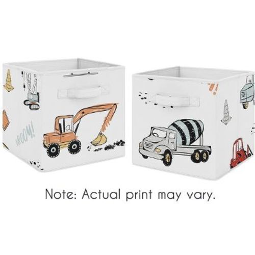 Sweet Jojo Designs Fabric Storage Bins Set Construction Truck Red Blue and Grey