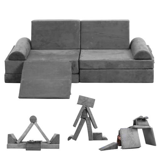 STAHMFOVER 9PCS Play Couch Sofa for Kids Convertible Creative Toddler Sofa Imaginative Gray
