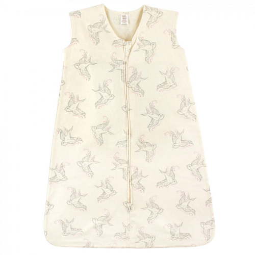 Touched by Nature Baby Girl Organic Cotton Sleeveless Wearable Sleeping Bag, Sack, Blanket, Bird, 6-12 Months