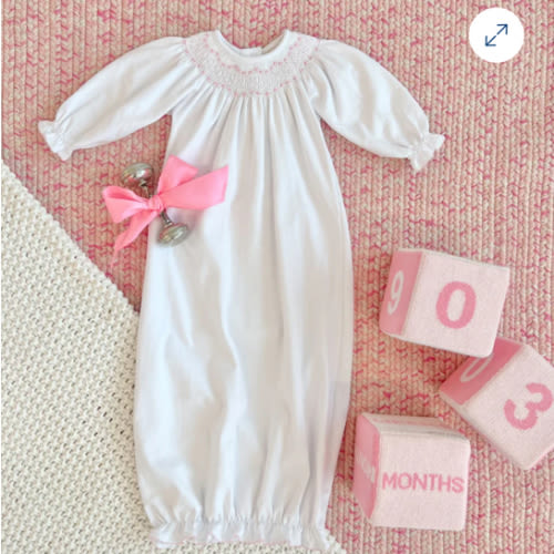 Sweetly Smocked Greeting Gown - Worth Avenue White with Palm Beach Pin