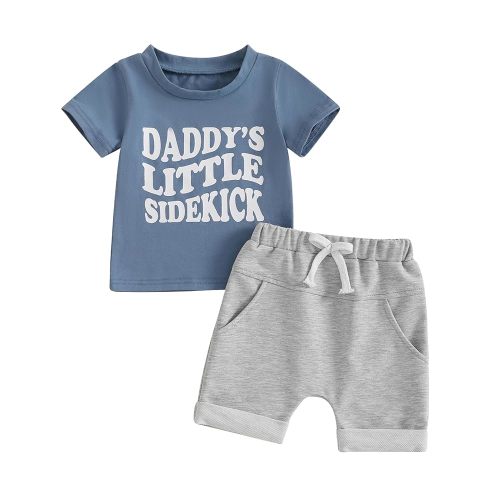 Hekkomird Baby Boy Cute Letter Short Sleeve T-shirt Top And Elastic Drawstring Shorts Toddler Summer Clothes