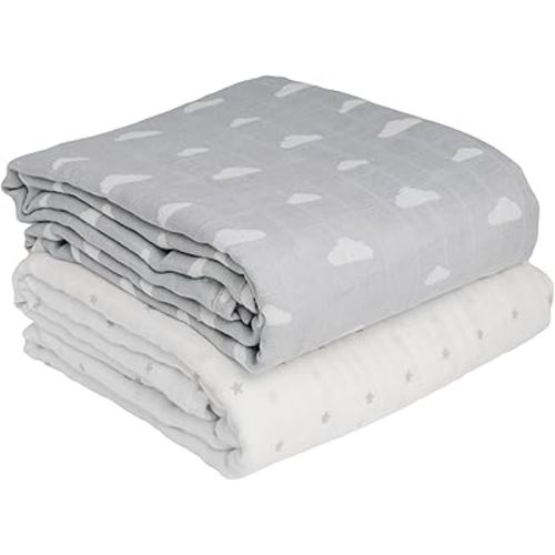 Soft Swaddle Blanket, 100% Muslin Cotton Blanket for Boys & Girls, 4 Layer Breathable Quilt Blanket, Perfect for Newborn & Infant (Pack of 2)
