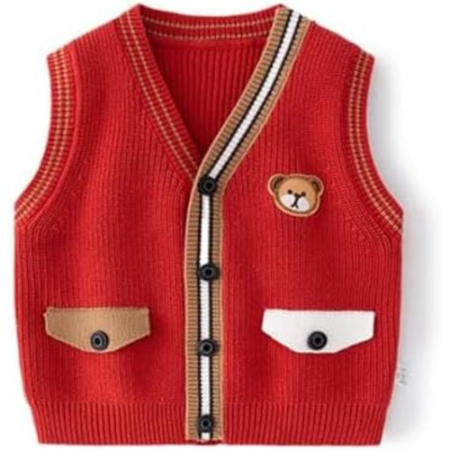 Unisex Baby Sweater Vest Knitted Soft Uniform Cotton V-Neck Sleveeless Waistcoat Vest