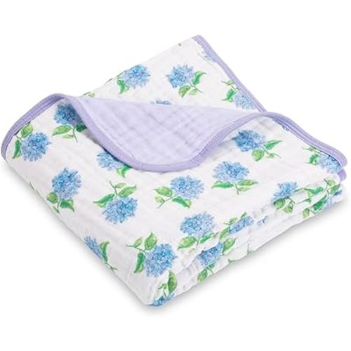 LollyBanks Muslin Baby Blanket 100% Cotton, Baby Quilt Lightweight, Muslin Blanket for Baby Girls, 6 Layers Baby Blankets 47"x 47", Soft Nursery Receiving Blankets (Hydrangea Print)