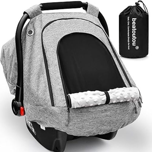 Baby Car Seat Cover for Babies,Patented Waterproof Baby Car Seat Cover for Boys & Girls,Infant Car Seat Cover Canopy for Girls,Windproof Car Seat Canopy for Boys, Keeps Babies Warm and Cozy (Gray)