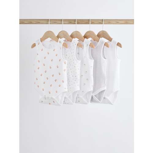 White Delicate Animal Baby Vest Bodysuits 5 Pack