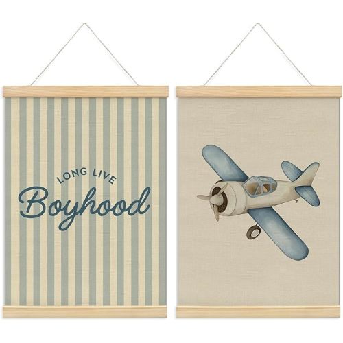 NaZaUK Nursery Long Live Boyhood Wall Art Poster Hanger Frame, Posters for Boys Room Nursery Playroom Decor, Teen Boys Poster Gifts for Boy Bathroom Decor(PLANE) 12x16 Inch, Set of 2