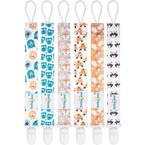 Babygoal Animal Pacifier Clips, 6 Pack Binky Paci Holder Clips and Leash for Boys and Girls Fits for Most Pacifier, Binkie Styles & Baby Teethers & Toys and Gift 6PB01
