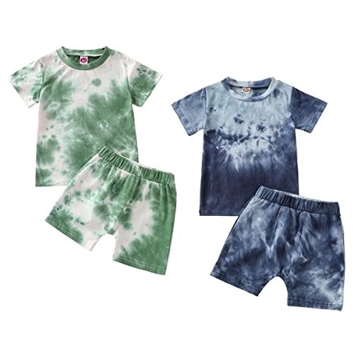 Toddler Baby Boy Summer Outfits Clothes Tie Dye Shirt and Short Set for Boys 4-Piece