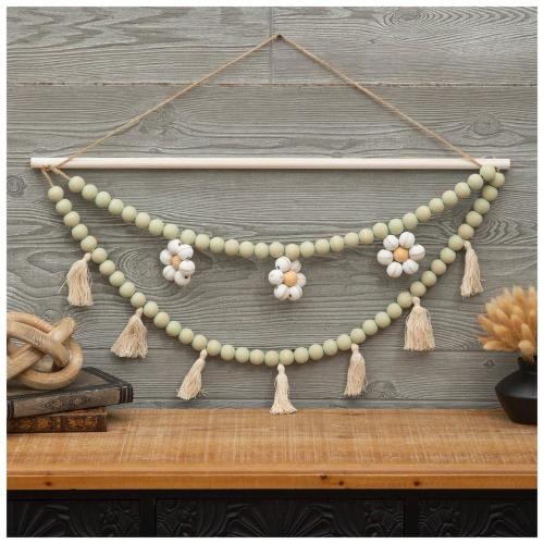 Daisy Wood Bead Tapestry Wall Decor