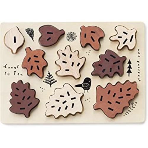 Wee Gallery Wooden Tray Puzzle Count to Ten Leaves - Montessori Toys for Early Learning & Fine Motor Skill Development - Sustainable Educational Toys for Kids - (10x7 Inches)
