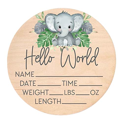 Birth Stat Sign for Newborn - Baby Name Announcement - Hello World Elephant Hospital Photography Prop - Jungle Safari