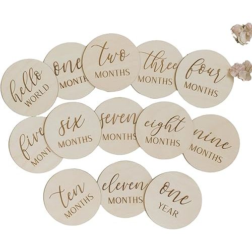 Monthly Baby Milestone Signs – Wooden Newborn Photo Props for 0-12 Months, Gender-Neutral Baby Gift, Baby Monthly Milestone Cards