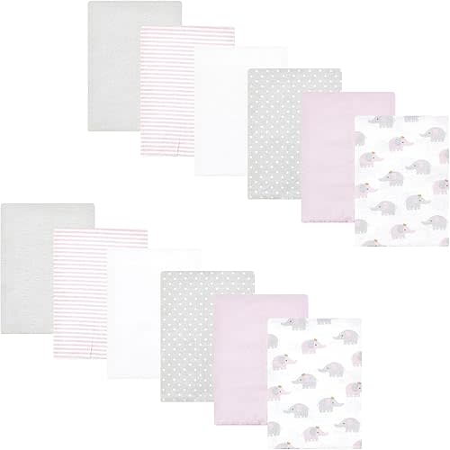 Hudson Baby Unisex Baby Cotton Flannel Burp Cloths Bundle, Lilac Elephants, One Size