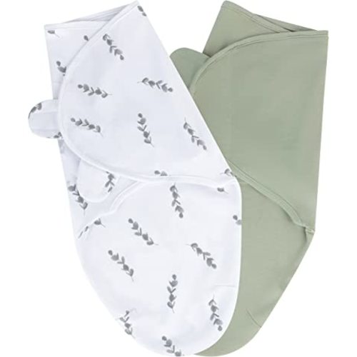 Ely's & Co. Adjustable Swaddles for Newborn, Baby Swaddles 0-3 Months, Velcro Swaddle Sack for Baby Girl/Boy, 100% Cotton, 2 Pack (Sage Leaf)