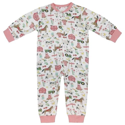 John Deere Infant White & Pink Farm Elements Zip Long Sleeve Bodysuit J1R625WN, 0-3 Months