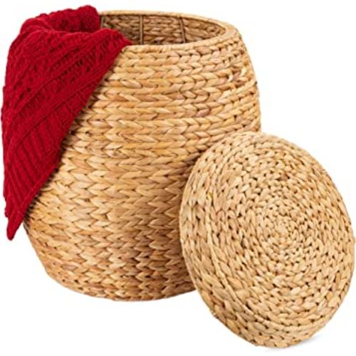 Best Choice Products Vintage Multipurpose Hyacinth Storage Basket, Plant Décor, Handwoven Organizer Tote for Bedroom, Living Room, Bathroom, w/Lid - Natural