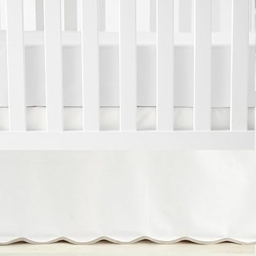 Lush Decor - Crib Skirt, Soft Cotton, Ideal for Classic Nursery Decor, Coastal Chic Desigb with Scalloped Edge (Neutral, 25" x 52" x 16")