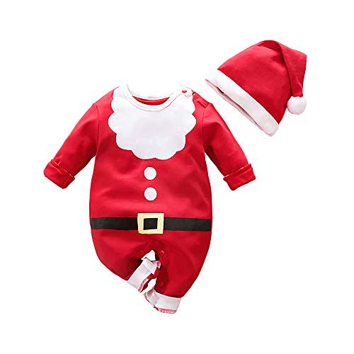 Hifot My First Christmas Baby Girl Boy Romper Newborn Clothes Long Sleeve Jumpsuit + Hat Infant Outfits Set
