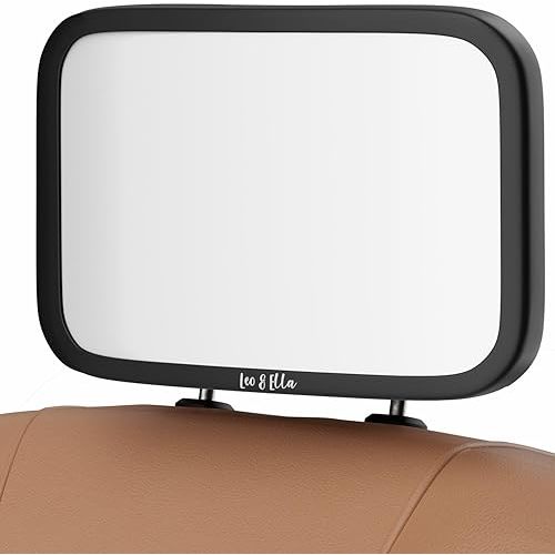 Leo&Ella Extra Large Baby Car Mirror for Infant in Rear Facing Carseat - 360° Adjustable Mount, Safety Essentials Mirror for babies in Vehicle Shatterproof, Wide View, Backseat, Easy Install