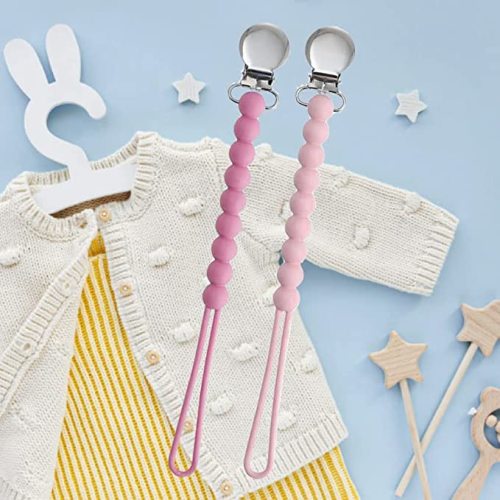 Pacifier Clips Baby Girls - MORIBOX Paci Clip Soothe Baby Binky Holder for Shower Birthday Gift 2 Pack - R-Pink