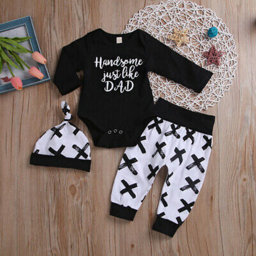 3Pcs Newborn Baby Boy Cotton Tops Romper Long Pants Leggings Outfits Set Clothes | eBay