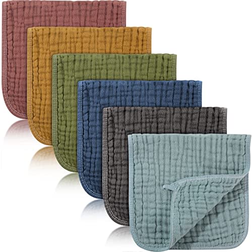 Hicarer 6 Pcs Muslin Burp Cloths 100% Cotton Baby Burping Rags Large 20''x10'' 6 Layers Extra Soft and Absorbent Neutral Multicolor Muslin Washcloths for Boys and Girls(Elegant Colors Series)
