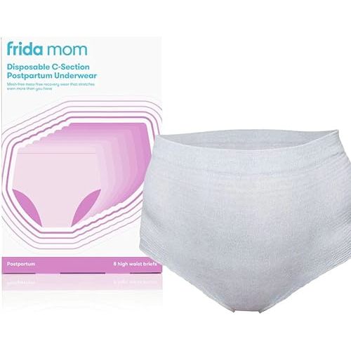 Frida Mom Women's Postpartum Underwear for C-Section Recovery, Disposable High Waist, Seamless with Stretchy Support, Postpartum Essentials, Size Regular (Waist 28"-42" Stretched), 8 Count, Grey