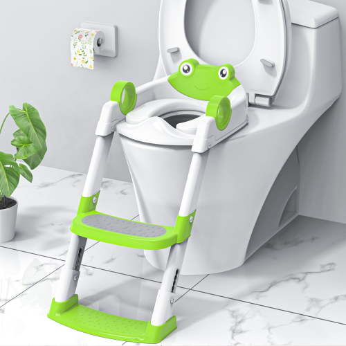 Potty Training Seat, Toddler Step Stool, 2 in 1 Potty Training Toilet for Kids, Baby Seat with Splash Guard and Anti-Slip Pad for Boys Girls Potty Training, Green