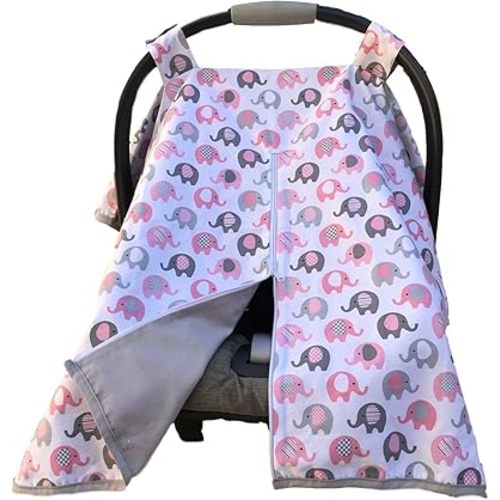 Vera Elephant 100% Breathable Cotton Baby Car Seat Cover (Petal Grey)