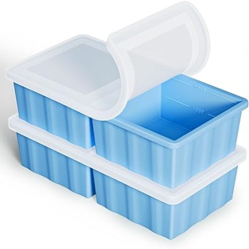 Silicone Freezer Tray for Soup Ice Cubes: 2-Cup Freezing Tray with Lid for Meal Prep - 2 Pack Silicon Soup Portion Freeze Tray Make Stock Souped Ice Cube
