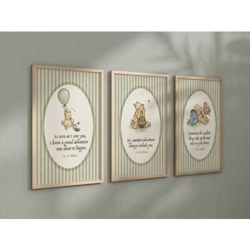Set of 3 Classic Winnie-the-Pooh Nursery art prints, Gender Neutral Nursery, Winnie-the-Pooh inspirational quotes, new baby gift